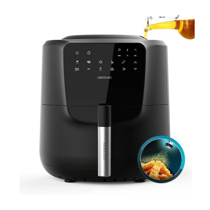 Cecotec Cecofry Rain Freidora sin Aceite - 1550W - Autodosificador de Aceite - Capacidad 5.5L - Panel Multifuncion - 8 Menus Preconfigurados - Funcion Autolimpieza - Rejilla de Seguridad - Color Negro