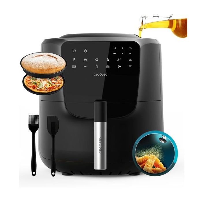 Cecotec Cecofry Rain Pack Freidora sin Aceite - 1550W - Autodosificador - Capacidad 5.5L - 8 Menus Preconfigurados - Panel Multifuncion - Funcion de Autolimpieza - Accesorios de Silicona - Color Negro