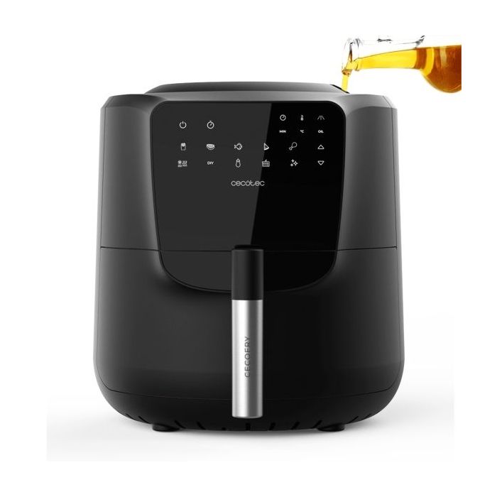 Cecotec Cecofry Rainm Freidora sin Aceite - 1550W - Autodosificador de Aceite - Capacidad 5.5L - Panel Multifuncion - 8 Menus Preconfigurados - Funcion Autolimpieza - Rejilla de Seguridad - Color Negro
