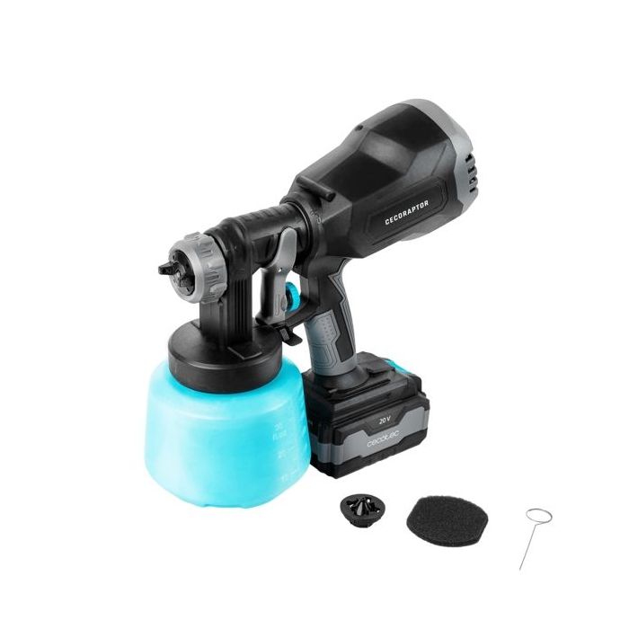 Cecotec CecoRaptor Color 4020 Ultra Pistola para Pintar Inalambrica - 65W - 700ml/min - Bateria 4Ah 20V - Deposito de 1L - Incluye Accesorios - Mango Antideslizante - Color Negro y Azul