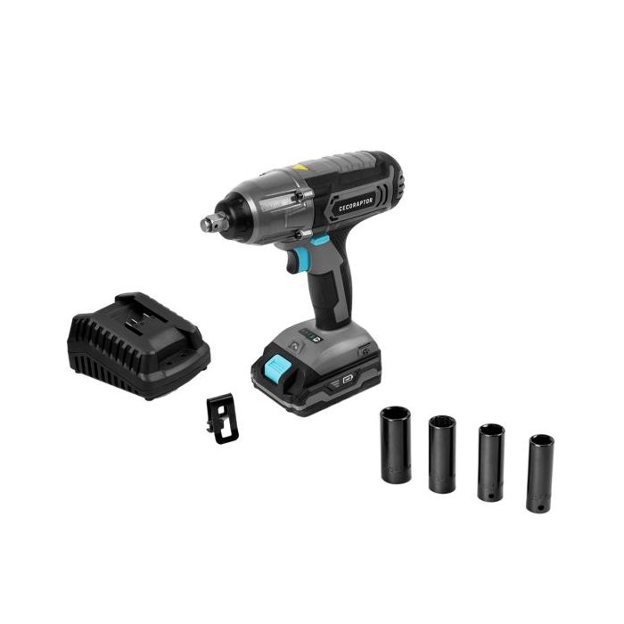 Cecotec CecoRaptor Impact 2020 Ultra Llave de Impacto Inalambrico - 3000Ipm - 2300rpm - Bateria 2Ah 20V - Torque hasta 400Nm - Accesorios Incluidos - Luz LED - Color Negro y Gris