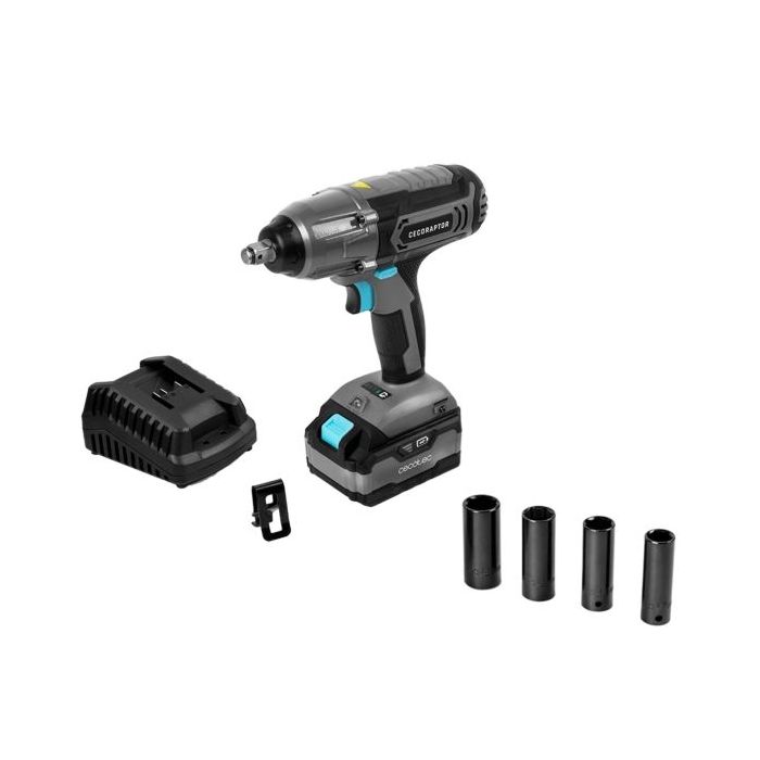 Cecotec CecoRaptor Impact 4020 Ultra Llave de Impacto Inalambrico - 3000Ipm - 2300rpm - Bateria 4Ah 20V - Torque hasta 400Nm - Accesorios Incluidos - Luz LED - Color Negro y Gris