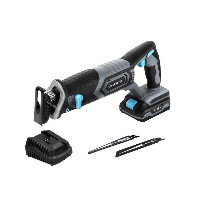 Cecotec CecoRaptor Quick&Cut 2020 Advance Sierra de Sable Inalambrica - Autonomia 20min - Bateria 2Ah 20V - 3000 Oscilaciones/min - Maletin - Luz LED - 6 Cuchillas Incluidas - Color Negro y Gris