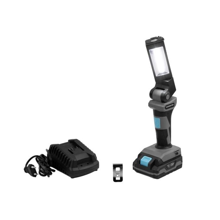 Cecotec CecoRaptor WorkLight 2020 Advance Linterna de Trabajo LED - 5W - Autonomia 4H - Bateria 2Ah 20V - 300 Lumenes - Cabezal Giratorio e Inclinable - Mango Ergonomico - Color Negro y Gris