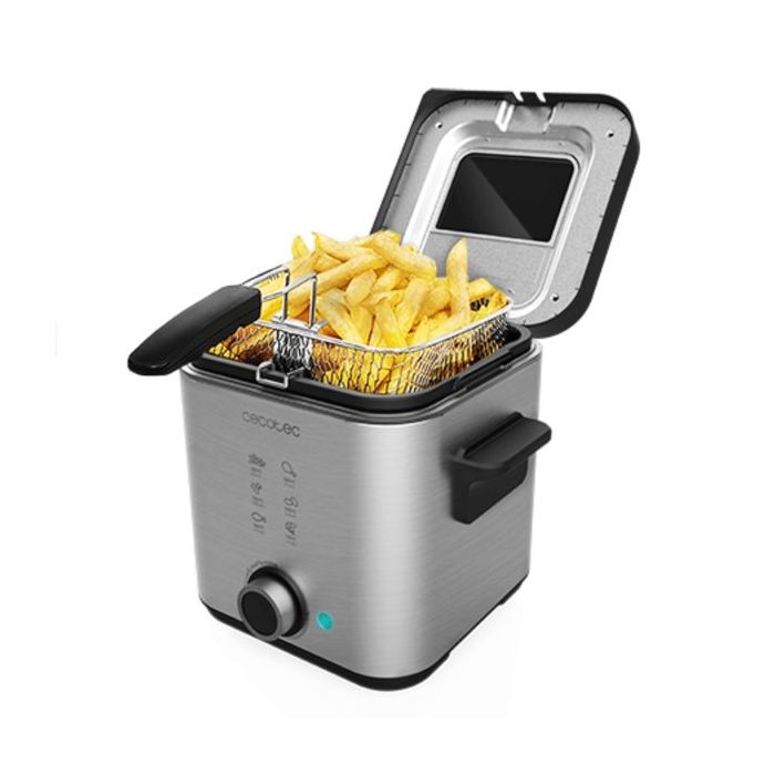 Cecotec CleanFry Advance 1500 Freidora Electrica - Potencia de 900W - Capacidad 1.5L - Acero Inoxidable - Filtro Incluido - Tapa con Ventana - Cubeta Antiadherente - Control de Temperatura