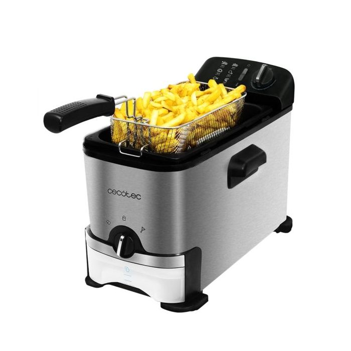 Cecotec Cleanfry Infinity 3000 Freidora Electrica - 2000W - Capacidad 3L - Sistema de Filtrado - Apto Lavavajillas - Temperatura Regulable - Antiolores - Recipiente de Aceite Extraible - Acero Inoxidable