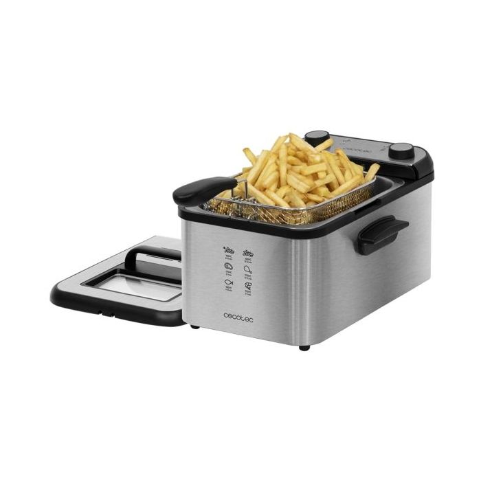 Cecotec Cleanfry Infinity 3000 Freidora Electrica - 2400W - Capacidad de 3L - Apto Lavavajillas - Tapa con Ventana - Filtro Antiolores - Temperatura hasta 190°C - Temporizador - Acero Inoxidable