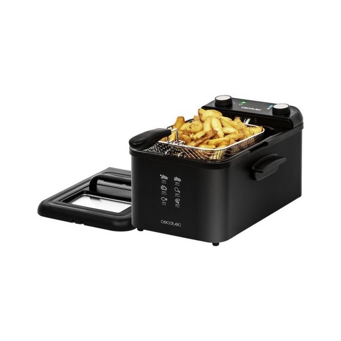 Cecotec Cleanfry Infinity 3000 Freidora Electrica - 2400W - Capacidad de 3L - Filtro Incluido - Tapa con Ventana - Temperatura Regulable - Temporizador de 30min - Apta para Lavavajillas - Color Negro