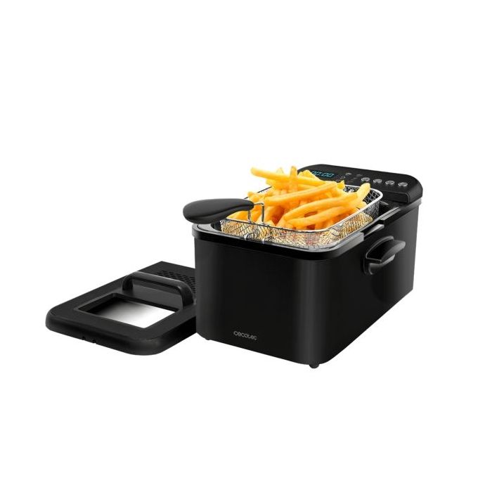 Cecotec Cleanfry Luxury 3000 Freidora Electrica - 2400W - Capacidad 3.2L - Pantalla Digital - 5 Programas Preconfigurados - Filtro Incluido - Tapa con Ventana - Temperatura hasta 190°C - Color Negro