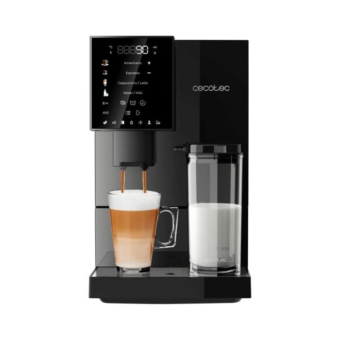Cecotec Cremmaet Compactccino Black Cafetera Expresso Automatica - Presion 19bar - Deposito de 1.1L - Molinillo - Pantalla Tactil - Termoblock - Limpieza Automatica - Tanque de Leche - Color Negro