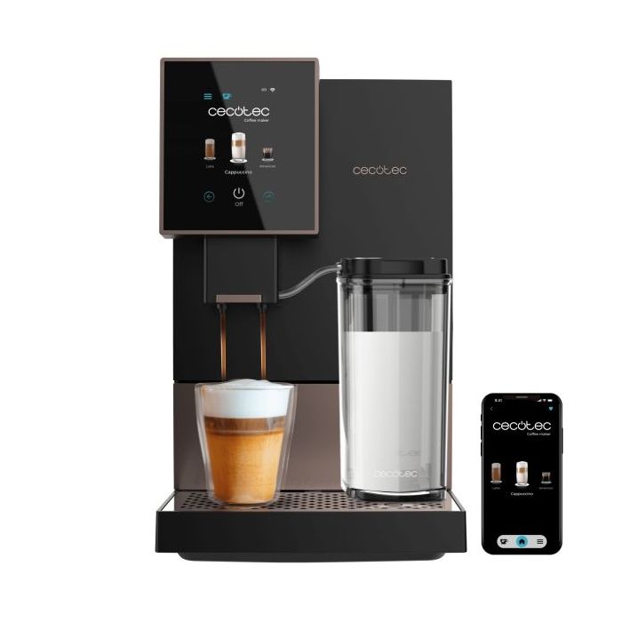 Cecotec Cremmaet Compactccino Connected Black Rose Cafetera Expresso Automatica - Molinillo - Capacidad 150g de Cafe - Presion 19bar - Deposito 1.1L - Pantalla Tft - WiFi - Tanque de Leche - Color Negro