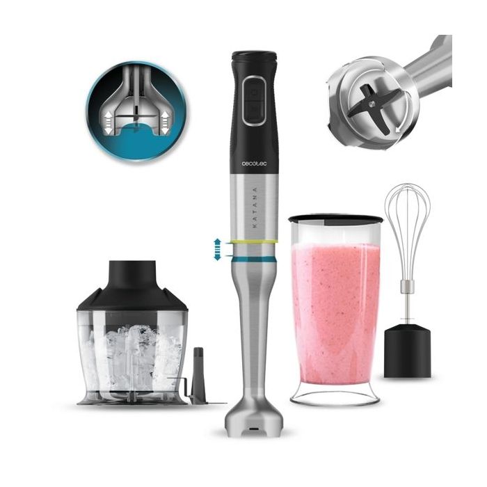 Cecotec Katana 12 Chop Batidora de Mano - 1200W - Funcion Oscilante - Cuchillas de Titanio - 21 Velocidades - Campana Antisalpicaduras - Accesorios Incluidos - Vaso 800ml con Tapa - Turbo - Color Negro