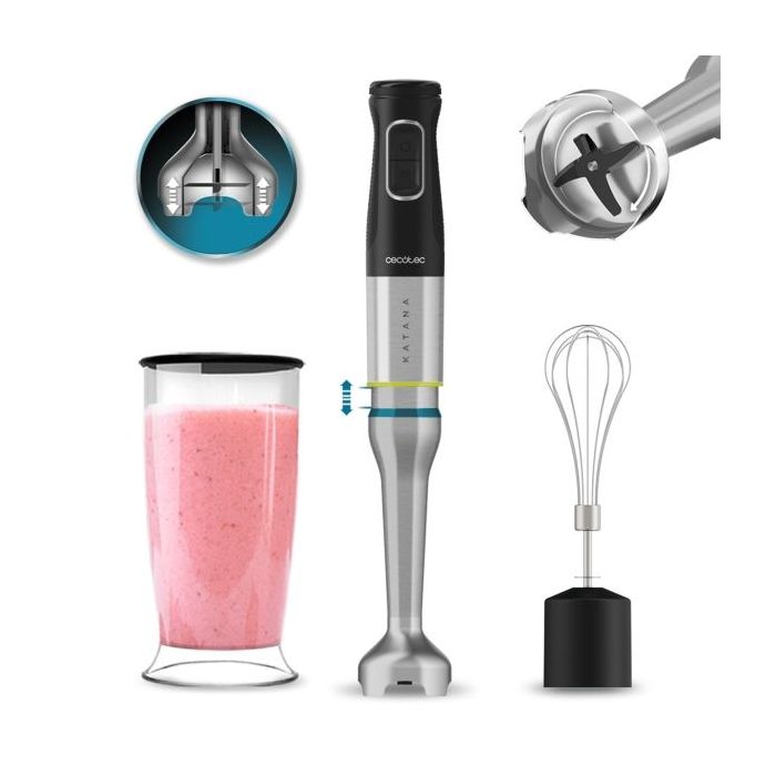 Cecotec Katana 12 Cream B Batidora de Mano - Potencia 1200W - Movimiento Oscilante - Velocidad Ajustable - Incluye Accesorios - Cuchillas Recubiertas de Titanio - Modo Turbo - Color Negro y Plateado
