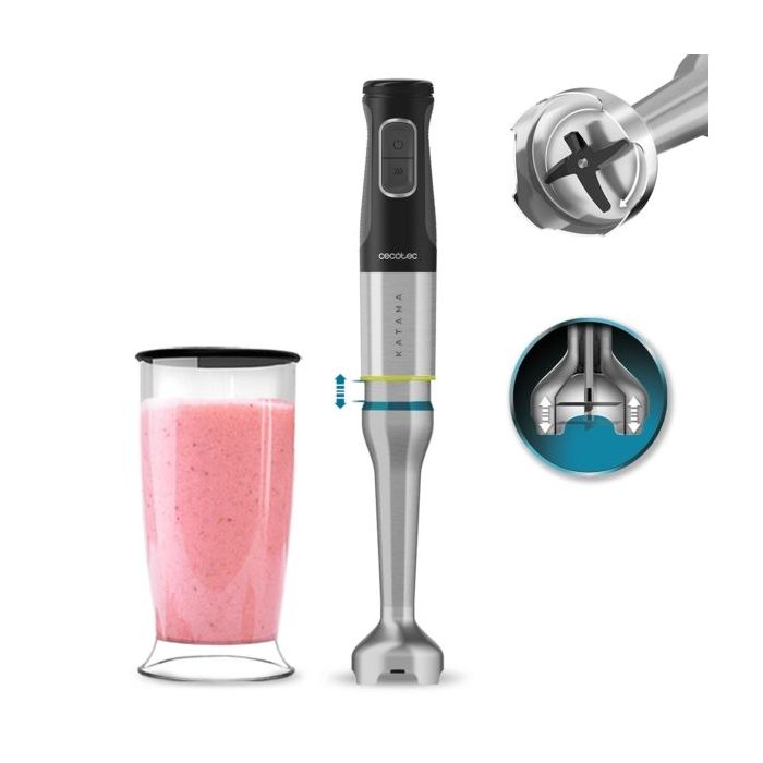 Cecotec Katana 12 Jar Batidora de Mano - Potencia de 1200W - Cuchillas de Titanio - Funcion Oscilante - 21 Velocidades - Campana Antisalpicaduras - Funcion Turbo - Vaso de 800ml con Tapa - Color Negro