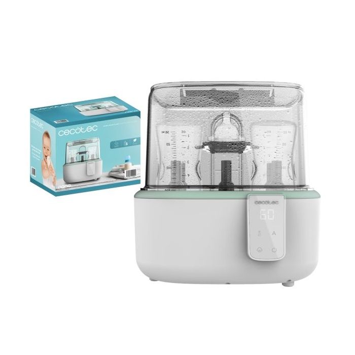 Cecotec Nana BabyCare DigitalSterilizer Esterilizador para hasta 6 Biberones - 600W - Esteriliza en 8min - Libre de BPA - Soporte para Tetinas - 3 Modos - Pantalla Digital - Color Blanco