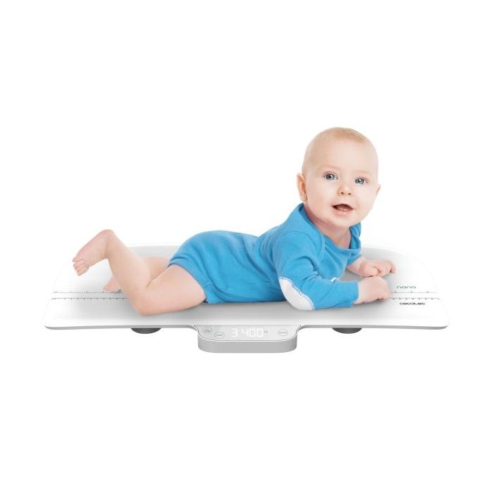 Cecotec Nana BabyCare Smart Weight Bascula para Bebes - Capacidad hasta 40kg - Pantalla LED Clara - Gran Superficie de Soporte - Metro para Medir hasta 60cm - Apagado Automatico - Color Blanco
