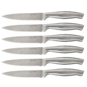 Cecotec Pack de 6 Cuchillos Dentados - Hoja de 1.8mm de Grosor - Hoja de 12cm - Mango de 11.6cm - Acero Inoxidable - Sierra para Carne