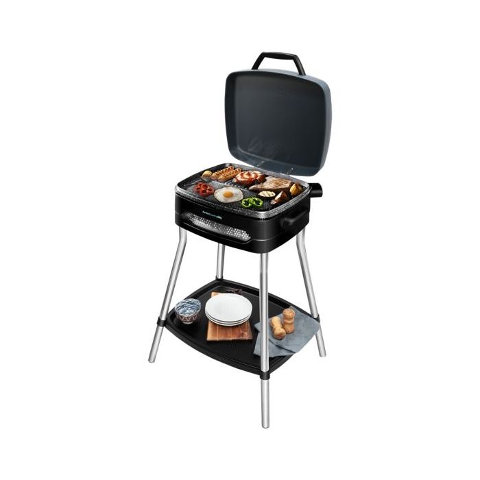 Cecotec Perfect Country BBQ Barbacoa Electrica - 2000W - Tapa Abatible - Termostato Regulable - Bandeja Recogegrasas - Patas y Soporte de Acero - Indicador Luminoso - 53x60x90cm - Color Negro