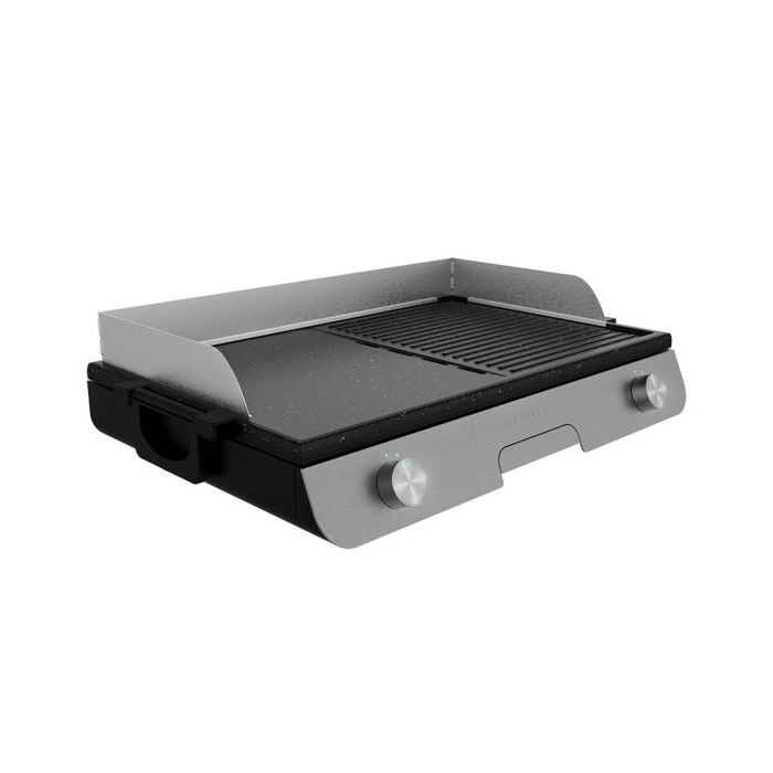 Cecotec PerfectRoast 3000 Barbacoa Electrica de Sobremesa - 3000W - Grill y Plancha - Placa Extraible Antiadherente - Control de Temperatura Independiente - Bandeja Recogegrasas - Color Negro y Gris