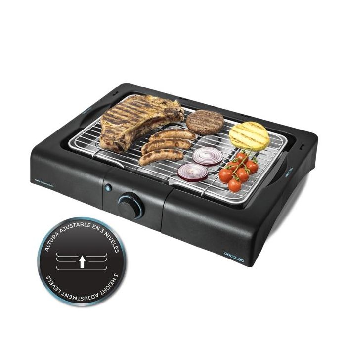 Cecotec PerfectSteak 4200 Way Barbacoa Electrica de Sobremesa - 2400W - Parrilla de Acero Inoxidable - Altura Ajustable - Bandeja Desmontable - Indicador Luminoso - Carcasa Esmaltada - Color Negro