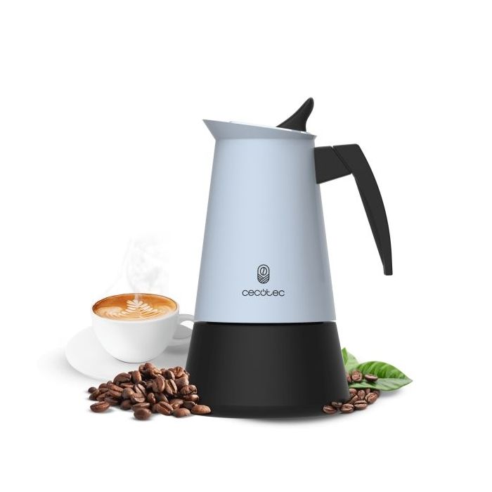 Cecotec Piccolina 200 Cafetera Italiana para 2 Tazas - Acero Inoxidable - Apta para Gas, Electrica y Vitro - Junta Hermetica de Silicona - Mango Ergonomico - Valvula de Seguridad - Color Azul Claro