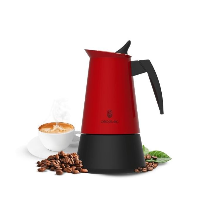 Cecotec Piccolina 200 Cafetera Italiana para 2 Tazas - Acero Inoxidable - Apta para Placas Electricas, Vitroceramicas y Gas - Mango Ergonomico - Valvula de Seguridad Integrada - Color Rojo