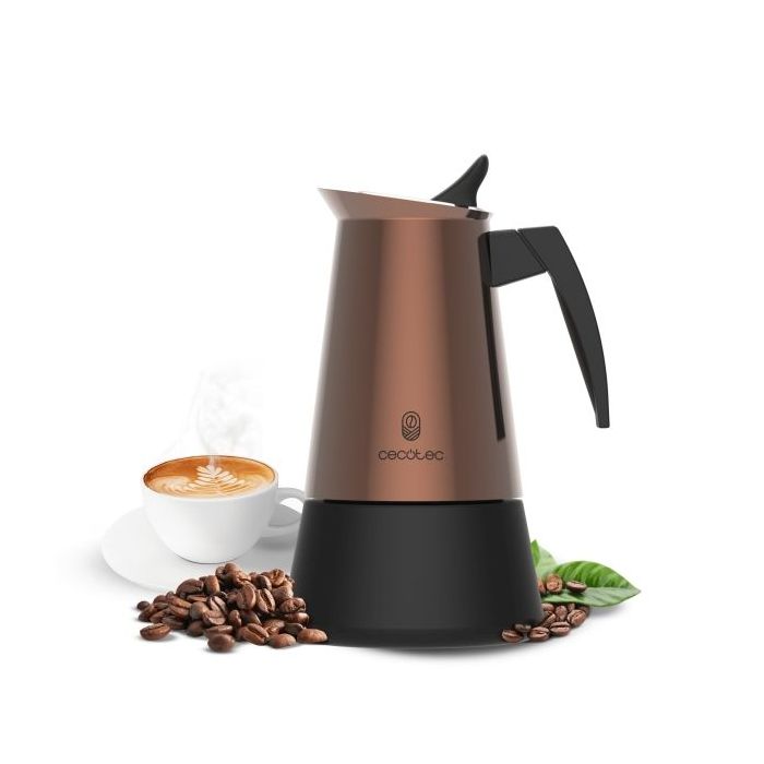 Cecotec Piccolina 200 Cafetera Italiana para 2 Tazas - Acero Inoxidable - Apta para Placas Electricas, Vitroceramicas y Gas - Valvula de Seguridad - Mango Ergonomico - Color Cobre