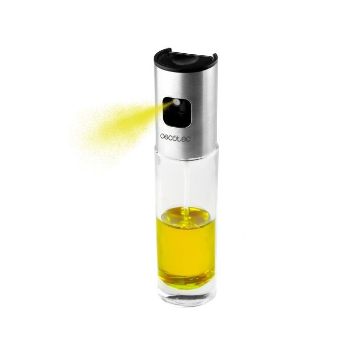 Cecotec Polka Aceitera con Spray - Dosis Precisa - Resistente y Anticorrosiva - Cuerpo de Vidrio Transparente - Ligera y Comoda de Usar - Color Transparente