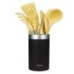 Cecotec Polka Experience Vulcano Pack de 9 Utensilios de Cocina - Mango de Acero y Caucho Termoplastico - Silicona Antiadherente - Resistente hasta 220°C - Soporte - Libre de BPA - Color Amarillo Pastel
