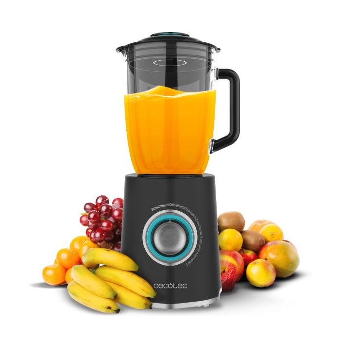 Cecotec Power Black Titanium 2000MAX Mix Go Batidora de Vaso - 2000W - Jarra de 1.5L - Cuchillas de Titanio - 5 Velocidades - Funcion Turbo - Incluye Accesorios - Color Negro