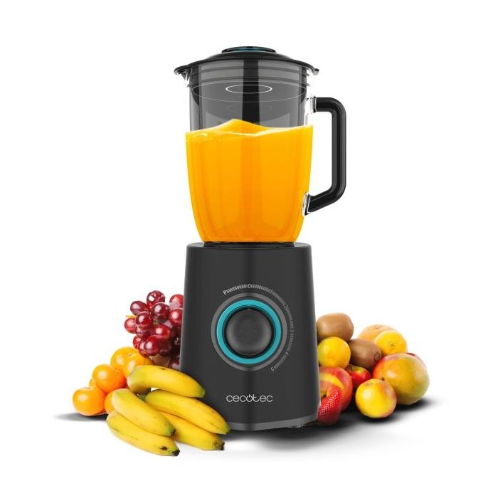 Cecotec Power Black Titanium 2300MAX Mix Go Batidora de Vaso - 2300W - Jarra de 1.5L - 6 Cuchillas Titanio - 5 Velocidades - Funcion Turbo - Accesorios Incluidos - Material Plastico Abs - Color Negro