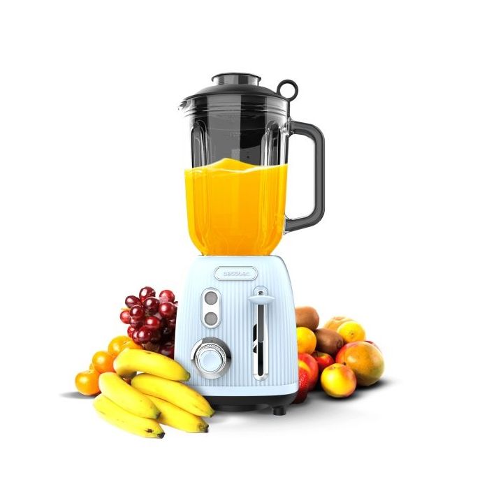 Cecotec Power Black Titanium RetroBlue Batidora de Vaso - Potencia 1200W - Capacidad Jarra 1.5L - Velocidad Ajustable - Estilo Retro - Cuchillas Recubiertas de Titanio - Color Azul Claro