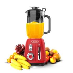 Cecotec Power Black Titanium RetroRed Batidora de Vaso - Potencia 1200W - Capacidad Jarra 1.5L - Velocidad Ajustable - Estilo Retro - Cuchillas Recubiertas de Titanio - Color Rojo