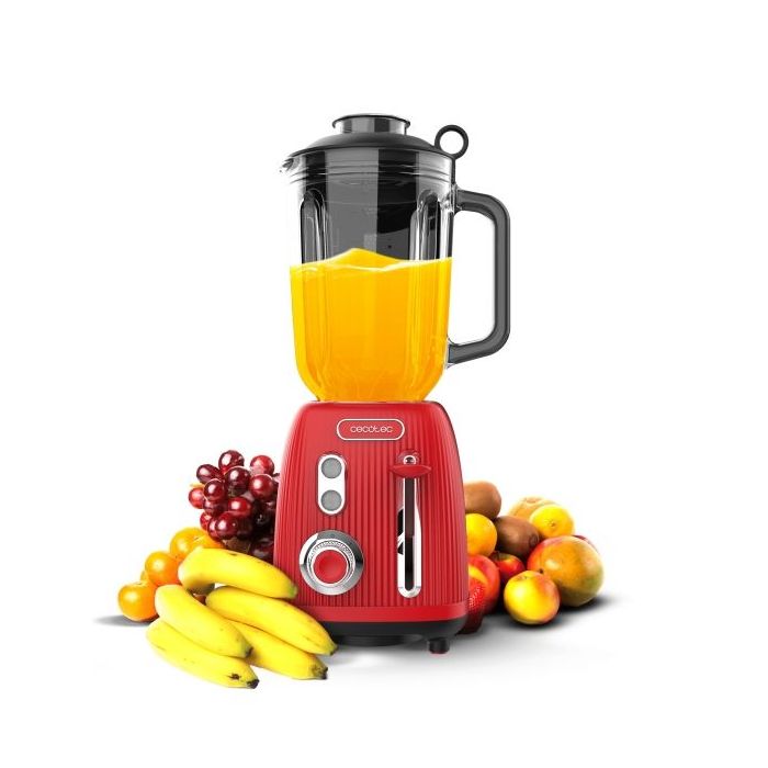 Cecotec Power Black Titanium RetroRed Batidora de Vaso - Potencia 1200W - Capacidad Jarra 1.5L - Velocidad Ajustable - Estilo Retro - Cuchillas Recubiertas de Titanio - Color Rojo