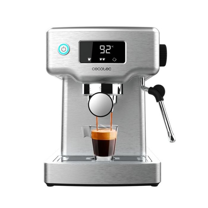 Cecotec Power Espresso 20 Barista Compact Cafetera Expresso - 1465W - Termoblock - Presion 20bar - Deposito 1.8L - Temperatura Regulable - Vaporizador - Pantalla Digital - Acero Inoxidable