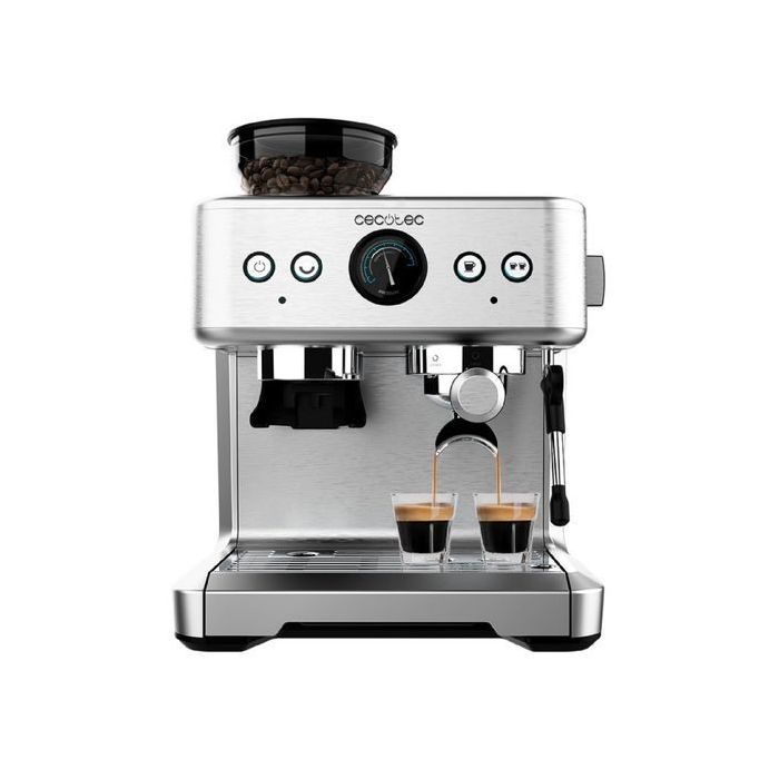 Cecotec Power Espresso 20 Barista Maestro Cafetera Expresso - 2250W - Capacidad 250g - Presion 20Bar - Molinillo Integrado - Manometro - Espumador - Color Acero Inoxidable