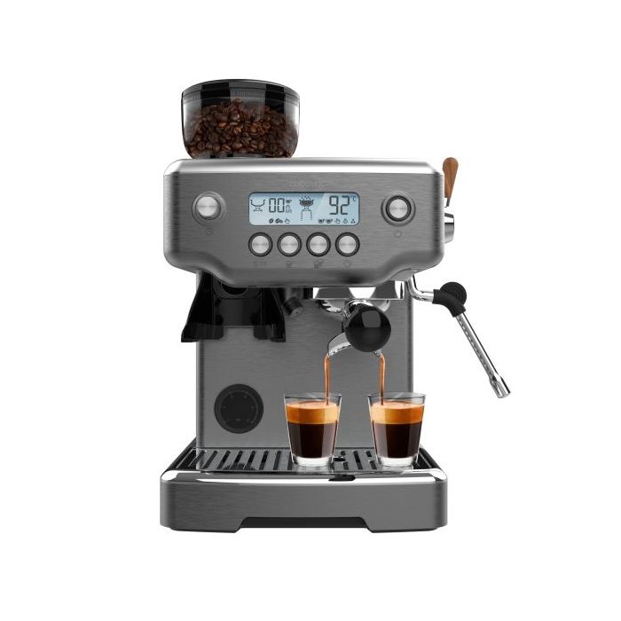 Cecotec Power Espresso 20 Barista Steel and Grind Cafetera Expresso - 2200W - Presion 20Bar - Deposito de 2.1L - Incluye Accesorios - Thermoblock - Vaporizador - Control Pid - Color Acero