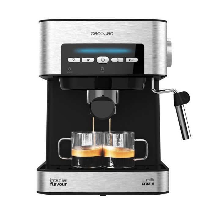 Cecotec Power Espresso 20 Matic Cafetera Expresso con Vaporizador - Capacidad 1.5L - Presion 20bar - Deposito de 1.5L - Acero Inoxidable - Vaporizador - Calientatazas - Color Negro y Plateado