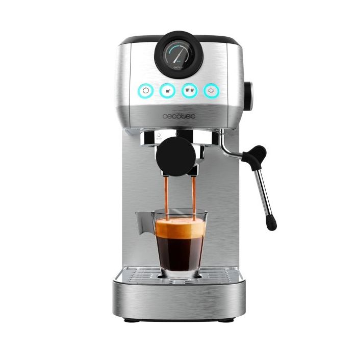 Cecotec Power Espresso 20 Steel Pro Cafetera Expresso con Vaporizador - 1350W - Capacidad 1.3L - Presion 20bar - Vaporizador - Temperatura Regulable - Termoblock - Acero Inoxidable