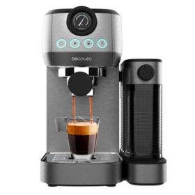 Cecotec Power Espresso 20 Steel Pro Latte Cafetera Expresso - 1350W - 20Bar - Calentamiento Rapido y Homogeneo - Deposito Leche 700ml - Deposito Agua 1.3L - Calienta Tazas - Color Gris Metalizado