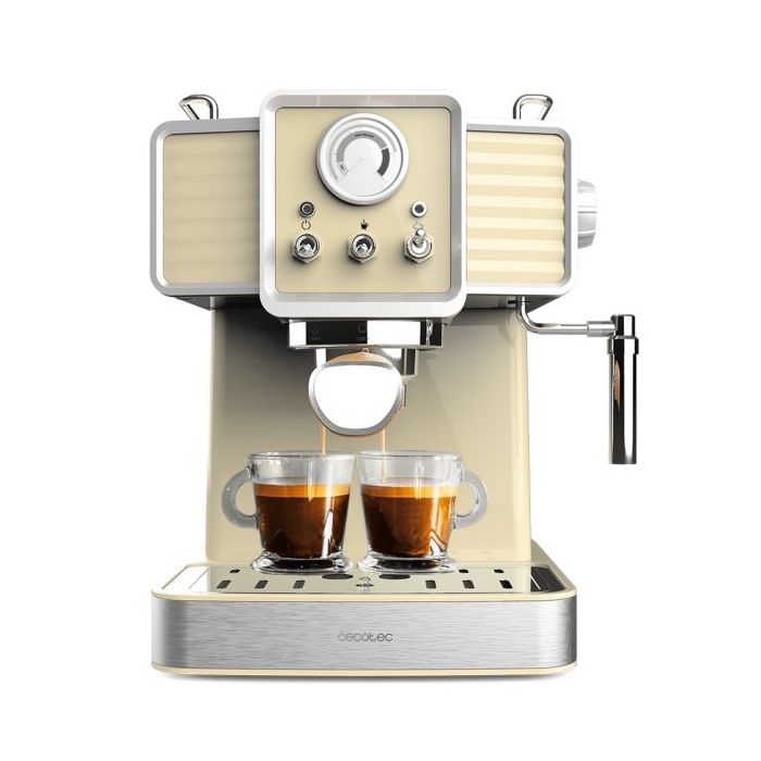 Cecotec Power Espresso 20 Tradizionale Light Yellow Cafetera Expresso - 1350W - 20Bar - Manometro - Vaporizador Orientable - Deposito 1.5L Extraible - Acero Inoxidable - Color Amarillo Pastel