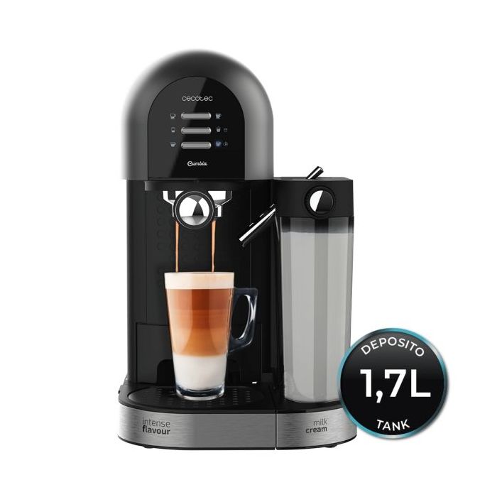 Cecotec Power Instant-ccino 20 Chic Serie Nera Cafetera Expresso Compatible con Capsulas - 1470W - Presion 20bar - Deposito de 0.7ml - Temperatura Regulable - Termoblock - Color Negro y Plateado