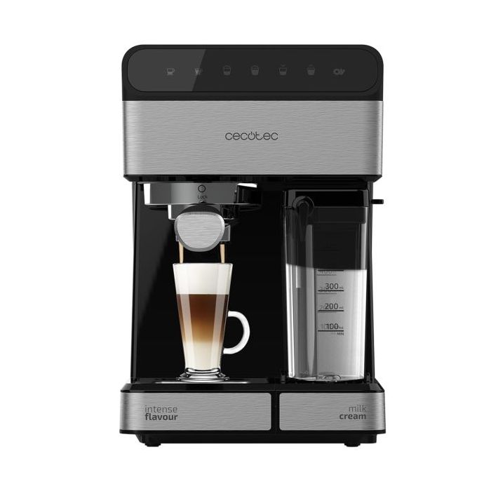 Cecotec Power Instant-Ccino 20 Touch Cafetera Express Semiautomatica - 1350W - Doble Salida - 20bar - Deposito de 1.4L - Tanque de Leche 500ml - Thermoblock - Calientatazas - Color Negro y Gris