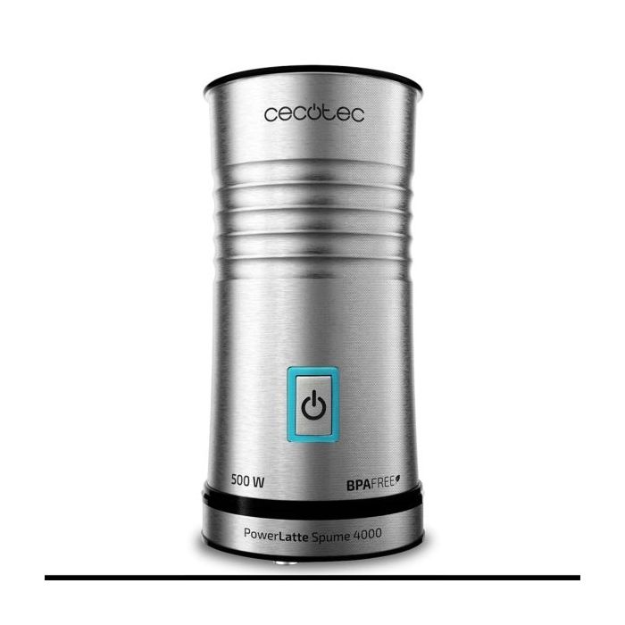 Cecotec Power Latte Spume 4000 Espumador de Leche - Potencia 500W - Capacidad 115ml - Antiadherente - sin Cables - Antideslizante - Libre de BPA - Color Acero