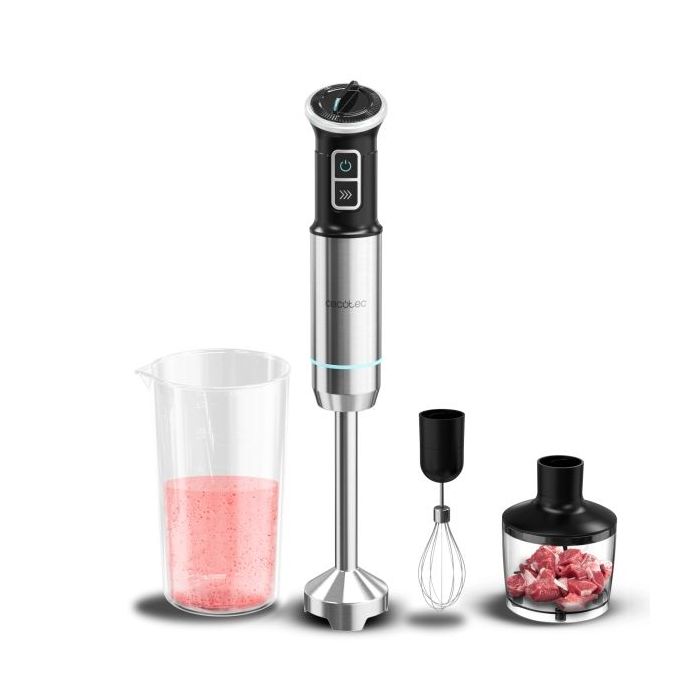 Cecotec Power Neutron 1100MAX Cream and Crrush Batidora de Mano - 1100W - Cuchillas de Titanio - Campana Antisalpicaduras - Velocidad Ajustable - Acople Rapido y Seguro - Turbo - Color Negro