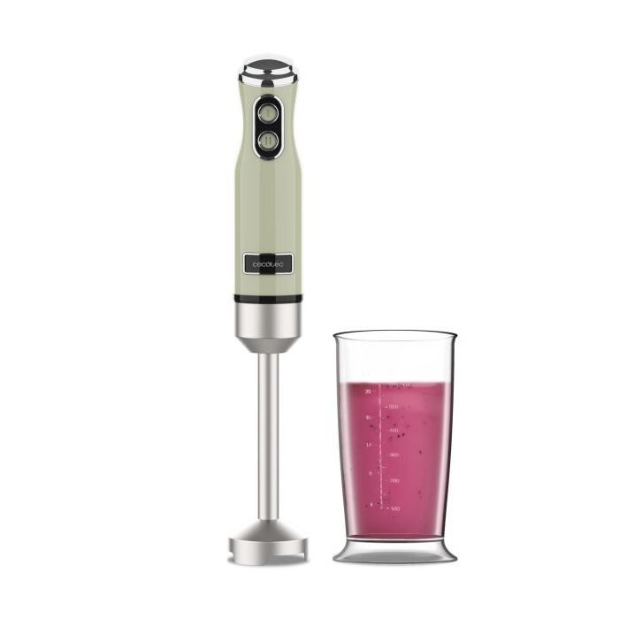 Cecotec Power RetroGreen 1200MAX Batidora de Mano - Potencia 1200W - Vaso de 0.5L - Velocidad Ajustable - Apto para Lavavajillas - Cuchillas Recubiertas de Titanio - Color Menta