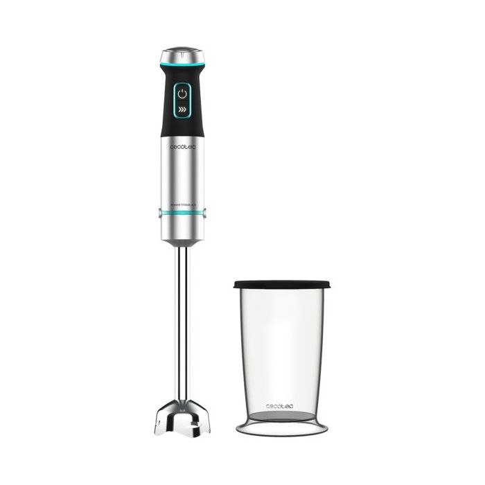 Cecotec Power TitanBlack 1200 XL Batidora de Mano - 1200W - 4 Cuchillas de Titanio en Cruz - Campana Antisalpicaduras - Velocidad Ajustable - Vaso 800ml - Funcion Turbo - 6.8x6.8x48cm - Color Negro