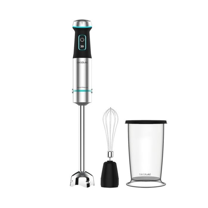 Cecotec Power TitanBlack 1200 XL Cream Batidora de Mano - 1200W - 4 Cuchillas de Titanio en Cruz - Campana Antisalpicaduras - Velocidad Ajustable - Vaso 800ml - Montaclaras - 6.8x6.8x48cm - Color Negro