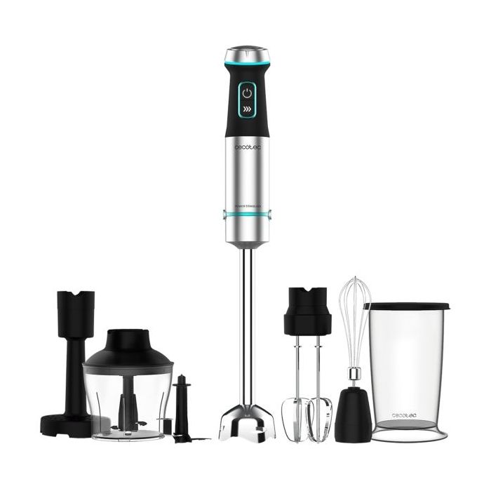 Cecotec Power TitanBlack 1200 XL PerfectCreamandCrush Batidora de Mano - 1200W - Cuchillas de Titanio - Campana Antisalpicaduras - Turbo - Vaso 800ml - Picadora de 600ml - 6.8x6.8x48cm - Color Negro