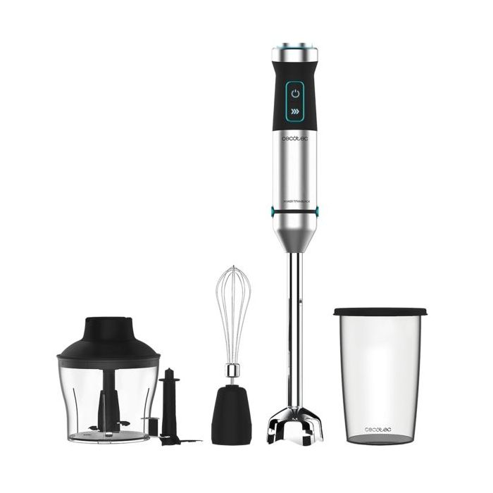 Cecotec Power TitanBlack 1500 XL CreamandCrush Batidora de Mano - 1500W - Cuchillas de Titanio - Campana Antisalpicaduras - Velocidad Ajustable - Funcion Turbo - Incluye Accesorios - Color Negro